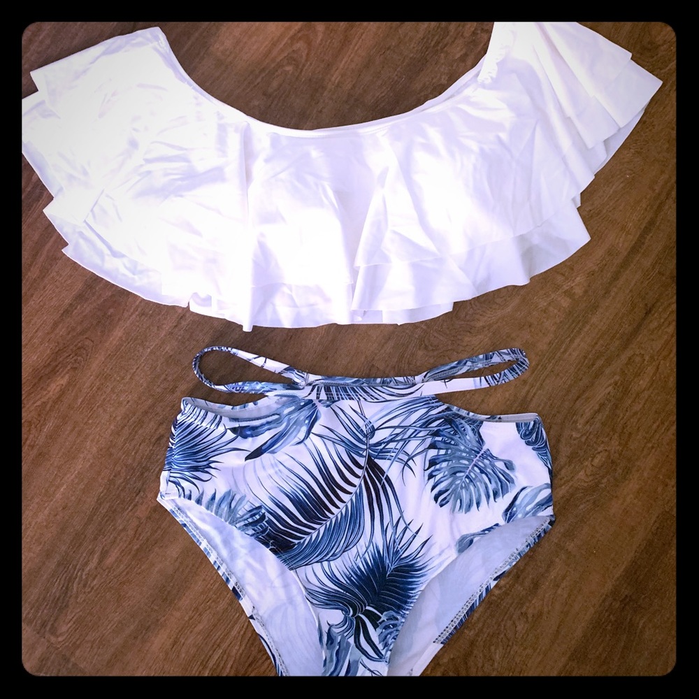 New PatPat Blue and White Swimsuit High waist